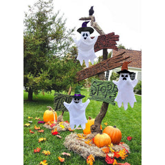 3 Piece Hanging Halloween Ghost w/ Witch Hat Decoration