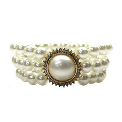 3 Row Pearl Centerpiece Stretch Bracelet