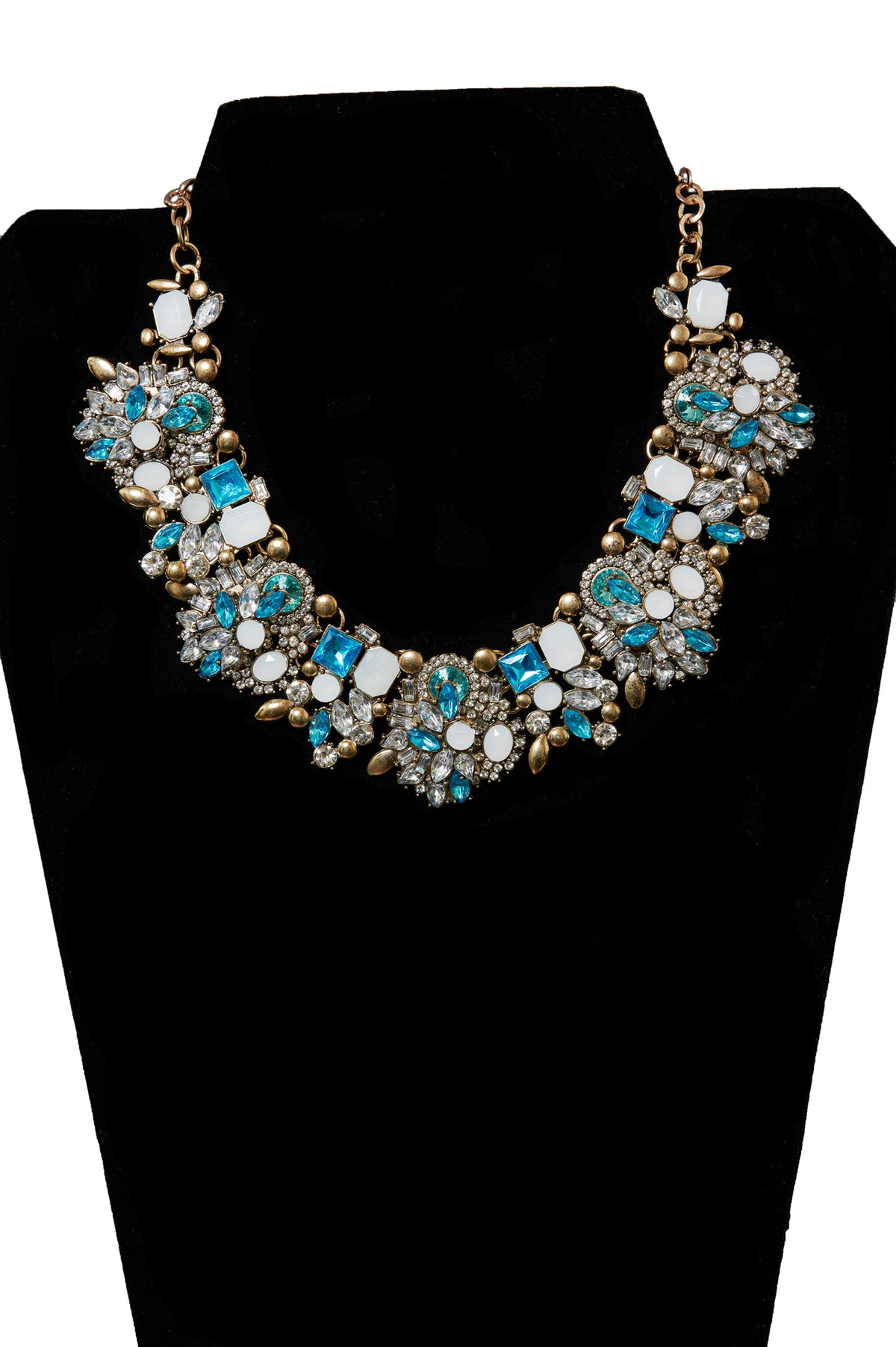 Clear Jeweled Regency Cluster Collar Necklace w/ Blue Gems