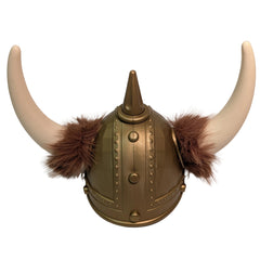 Plastic Viking Helmet with Horns and Fur