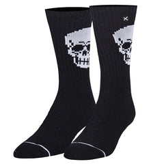 Black & White Pixel Skull Crew Length Socks