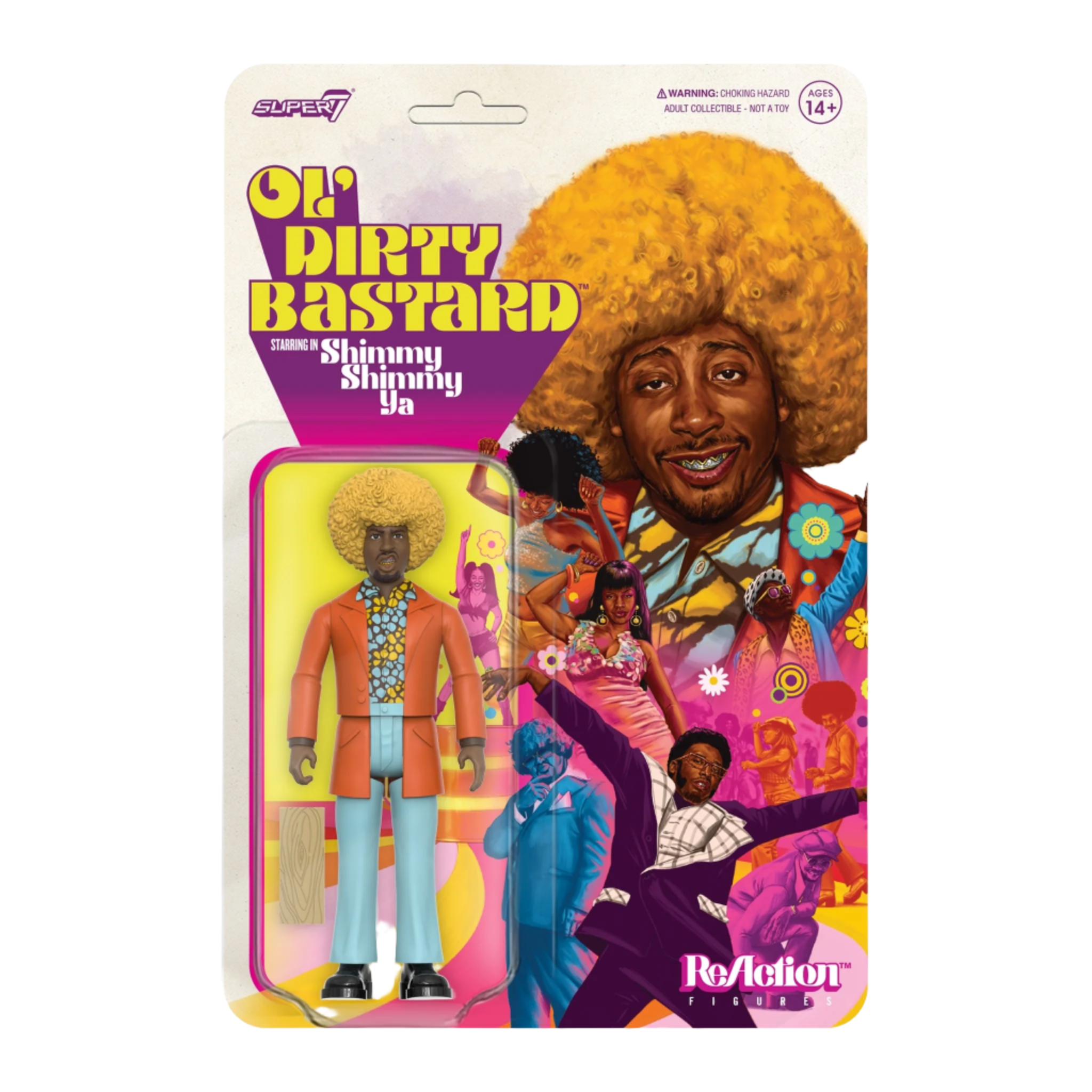 3.75" Ol' Dirty Bastard Shimmy Shimmy Ya ReAction Collectible Action Figure w/ Wood Board