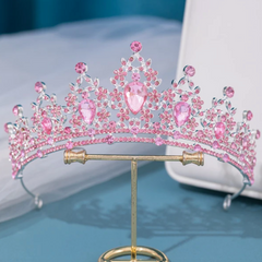 Deluxe Pink Silver Rhinestone Tiara Crown