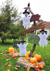 3 Piece Hanging Halloween Ghost w/ Witch Hat Decoration