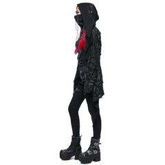 Black Ribbed & Stitched Hooded Jacket