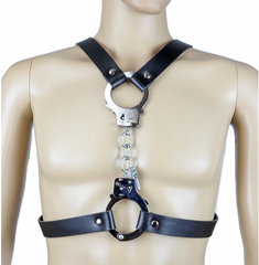 Handcuff Vertical Black Leather Body Harness