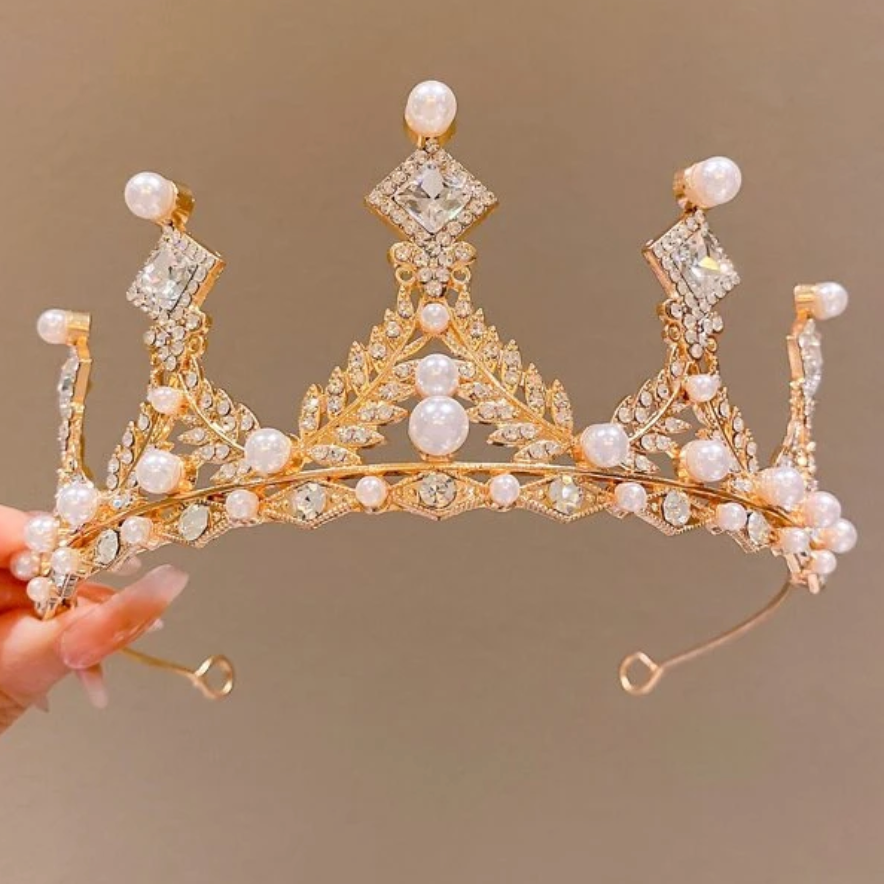 Deluxe Tall Gold Rhinestone Queen Crown