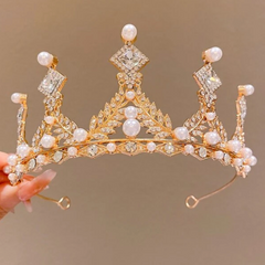 Deluxe Tall Gold Rhinestone Queen Crown