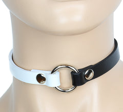 Black & White Leather Choker with Small Ring
