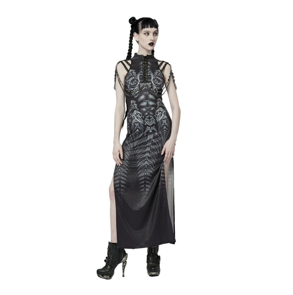 Cyber Black/Grey Maxi Dress with Side Split Hem