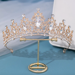 Deluxe Gold Rhinestone Tiara Crown