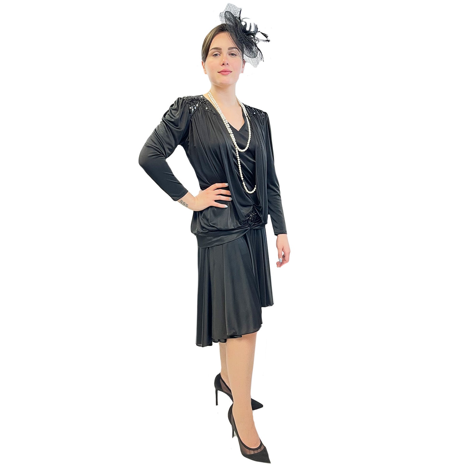 1920’s Black Formal Dress w/ Sequin Shoulder Detail Women's Adult Costume