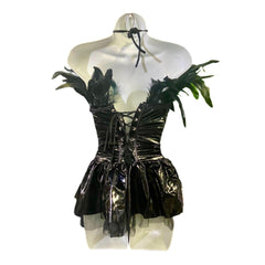 Gothic Vinyl Feathered Corset Dress