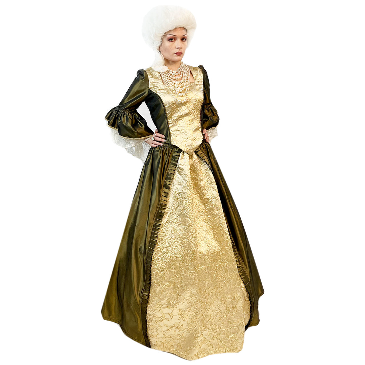 Authentic Colonial Green And Gold Women's Gown Adult Costume