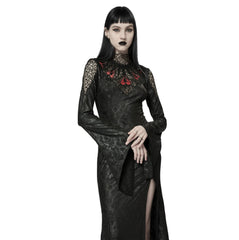 Night Withered Lace Mock Neck Maxi Dress