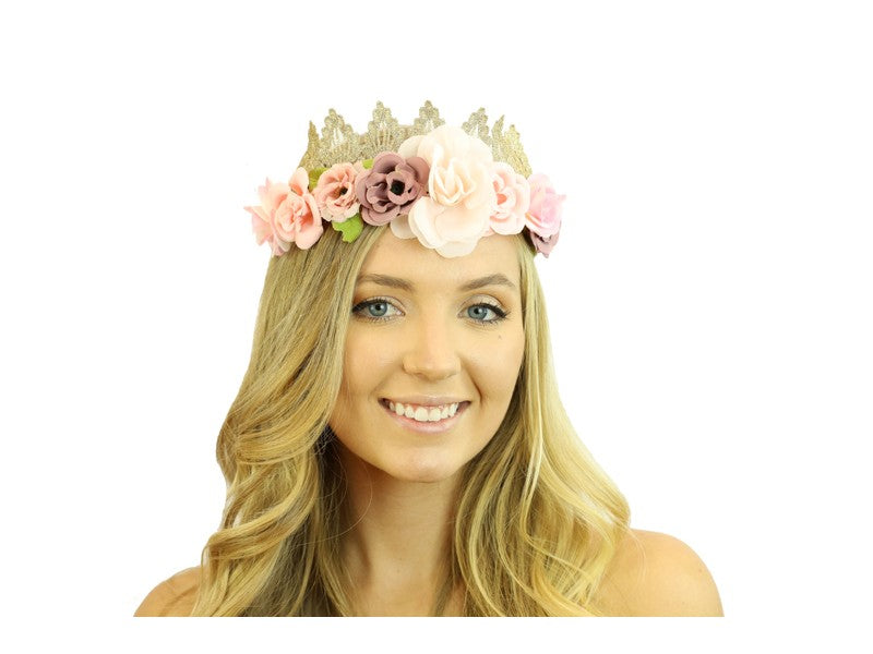 Lace Crown Headband With Flowers