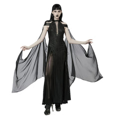 Dark Fantasy Mesh Halter Dress with Cape