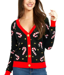 Sequin Candy Cane Women's Ugly Christmas Cardigan