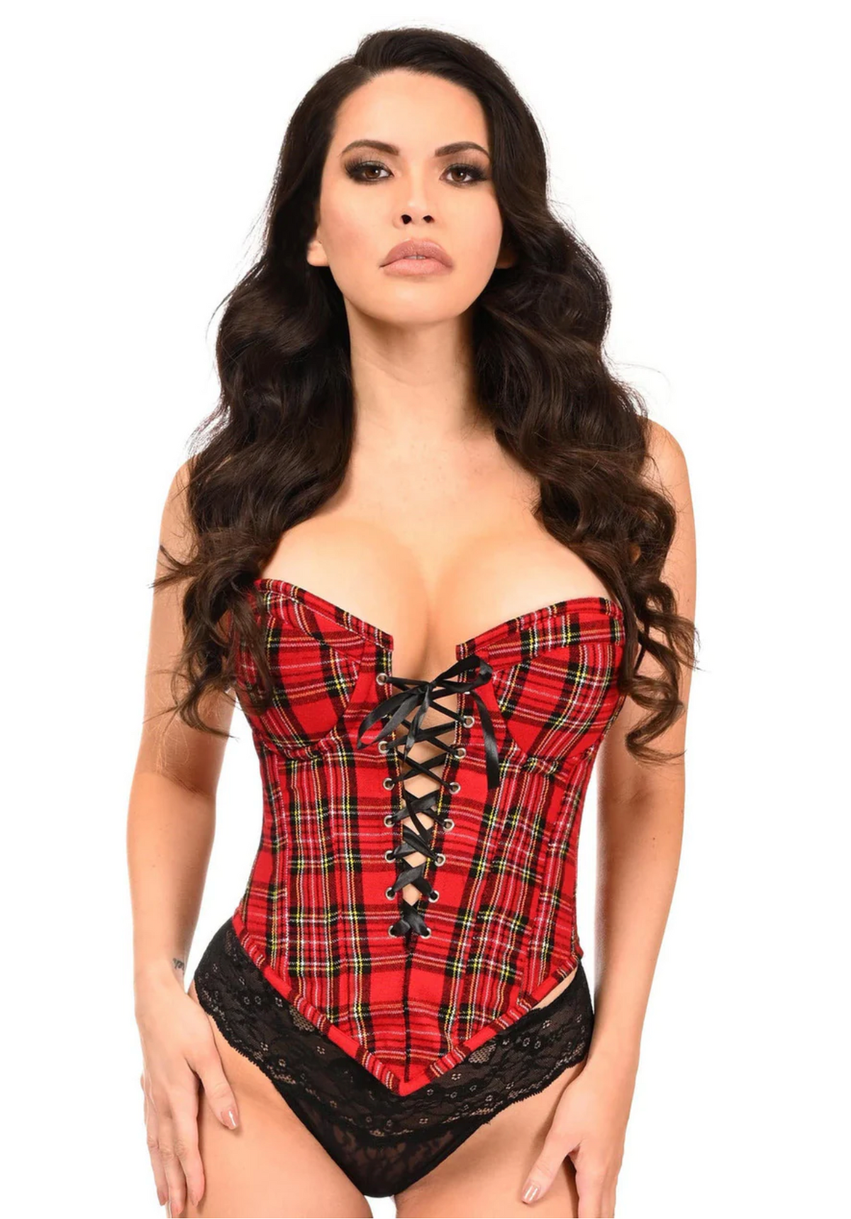 Top Drawer Red Plaid Steel Boned Lace-Up Bustier