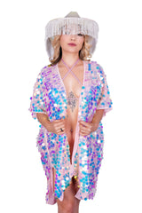 Multicolor Pink Long Sequin Duster