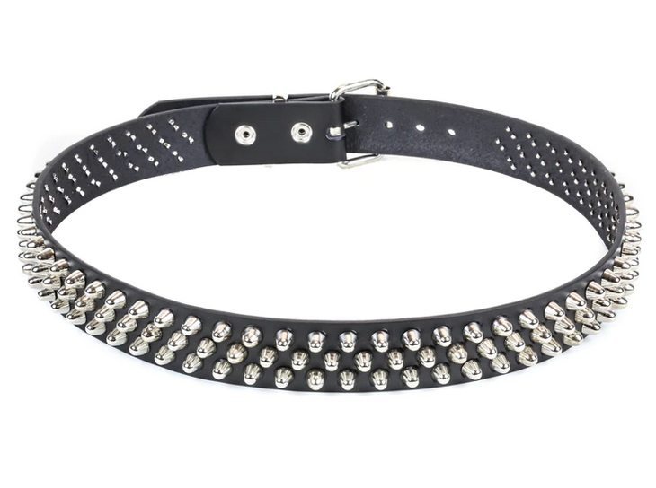 Black Leather Belt with 3 Row Cone Head Studs
