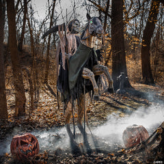 6.5' Grim Reaper Riding Skeleton Horse Animated Prop Decoration