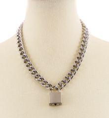 Diamond Chain Necklace with Square Lock Pendant and Keys