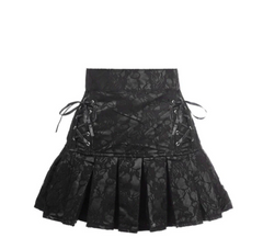 Black Lace Overlay Satin Lace-Up Skirt