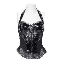 Black Pleather Lace Halter Corset