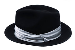 Black Wool Felt Bubble Fedora Hat