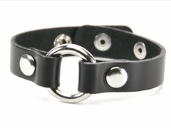 1/2" Black Leather Snap Bracelet with One Ring
