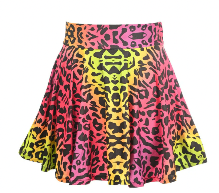 Rainbow Leopard Print Stretch Lycra Skirt