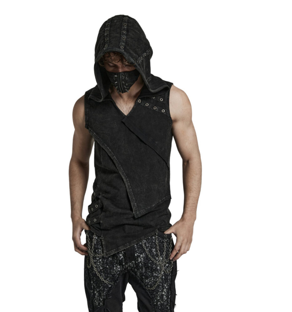 Punk Rave Black Distressed Hooded Vest