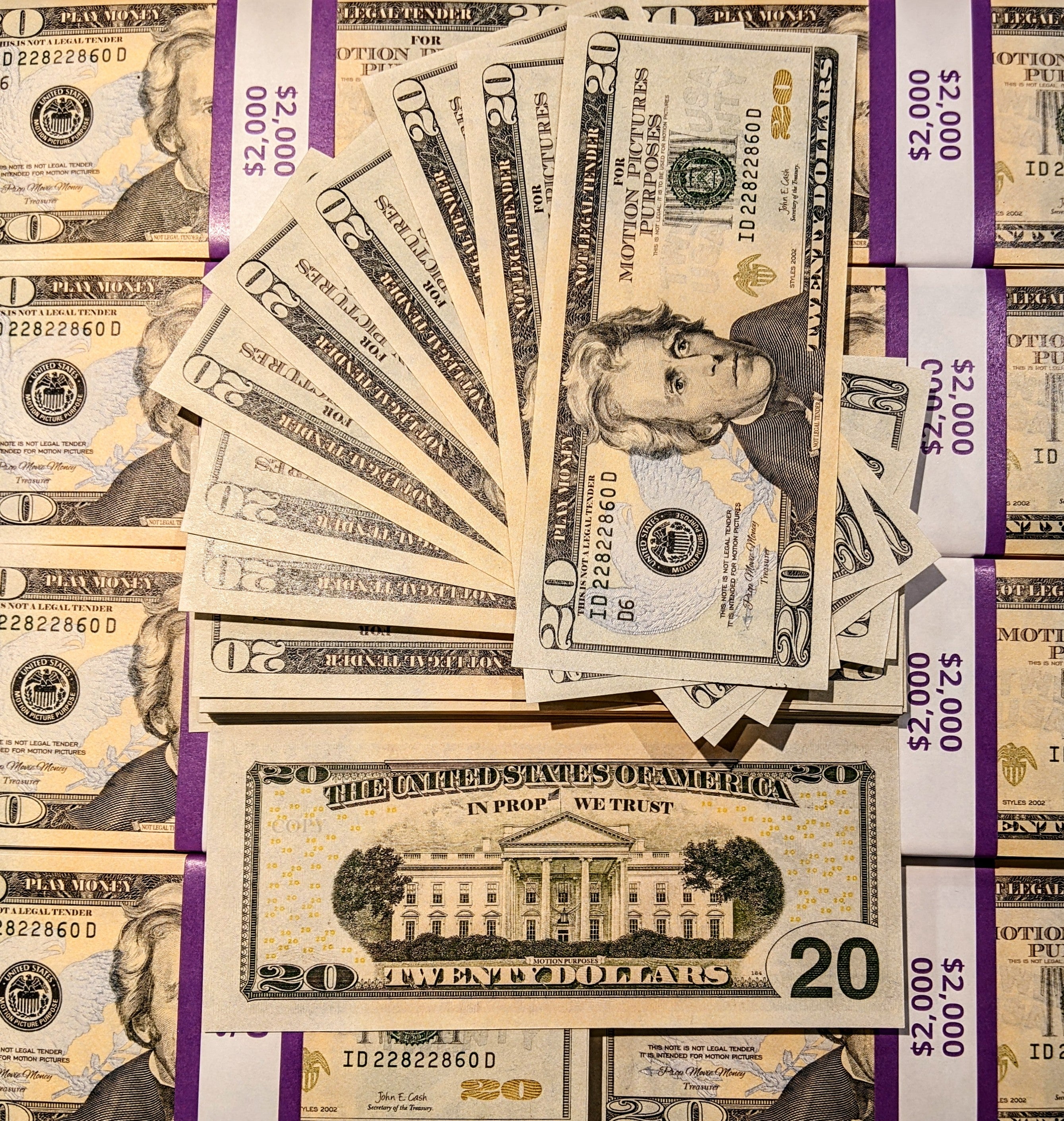 Realistic $20 Prop Money Stack - 100 Bills Per Stack