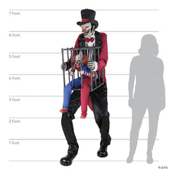 7' Rotten Ringmaster with Caged Clown Animated Prop Decoration