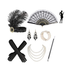 Deluxe 7 Piece Flapper Accessory Kit with Feather Headband and Cigarette Holder