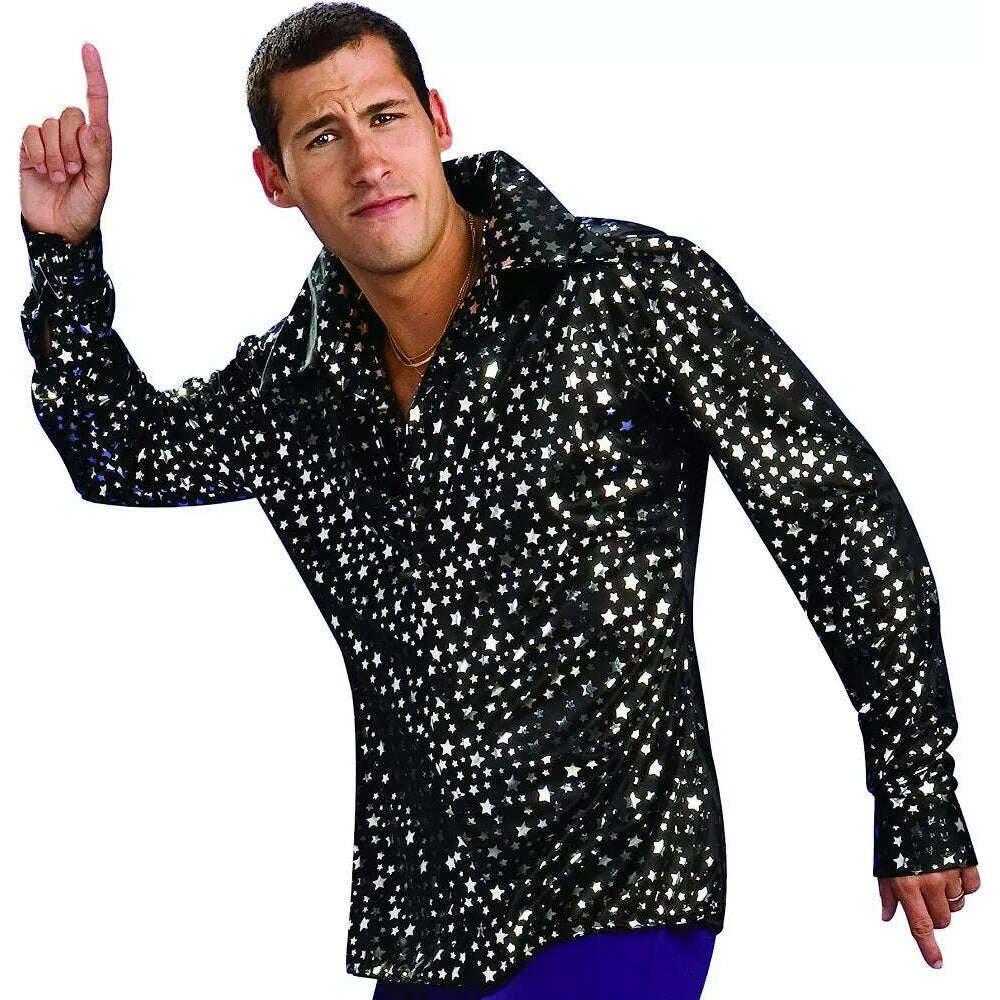 70s Men's Silver Stars Black Disco Shirt