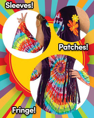 Revolution Hippie Tie Dye Dress w/ Fringe Women's Adult Costume