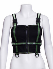 Sexy Cyberpunk Vest Top with Green Mesh Tape Buckles