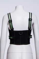 Sexy Cyberpunk Vest Top with Green Mesh Tape Buckles