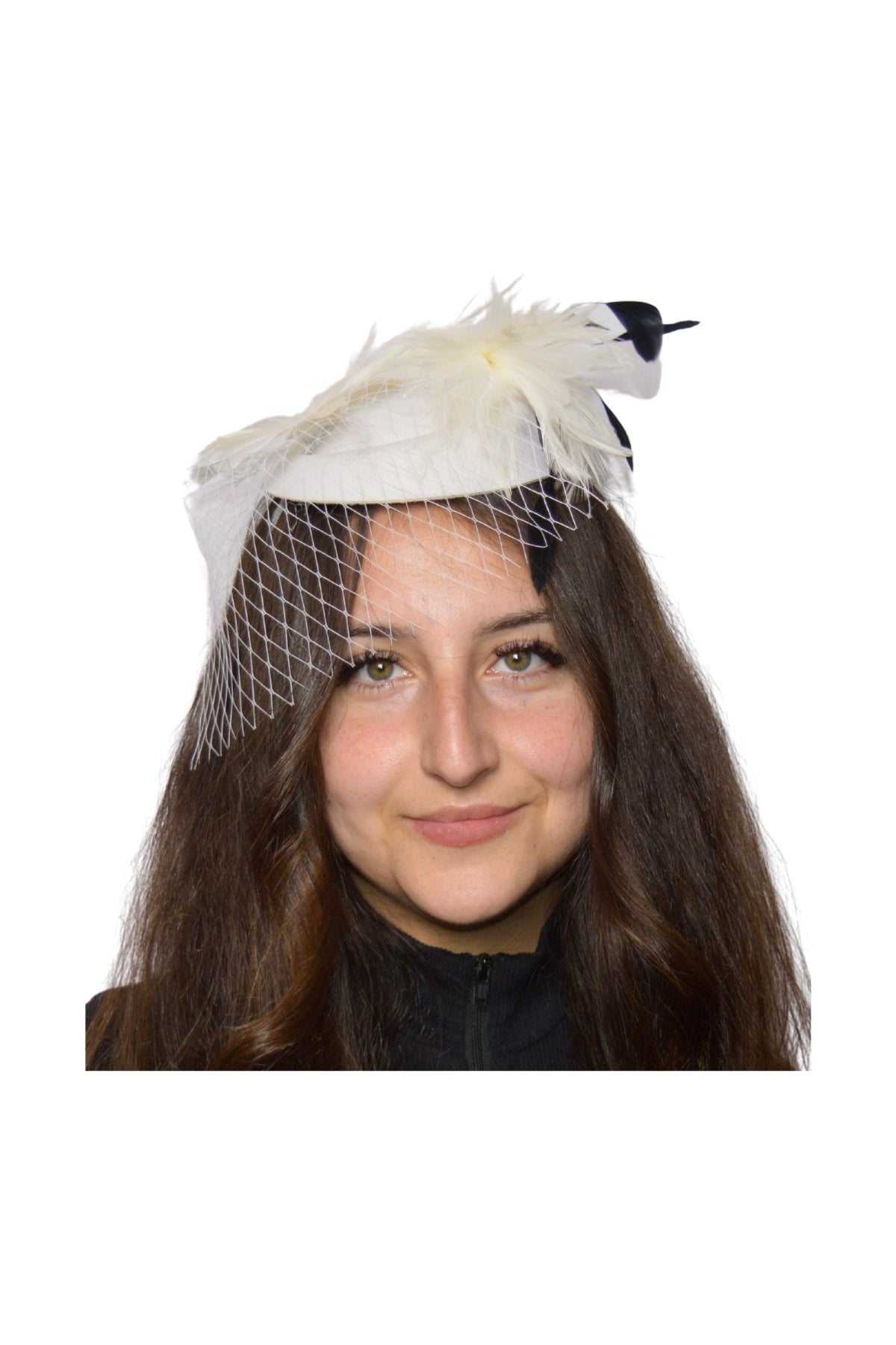 Pure White Feather Fascinator with Lace Veil