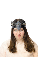 Black Leatherlike Skull Crown w/ Elastic Tie