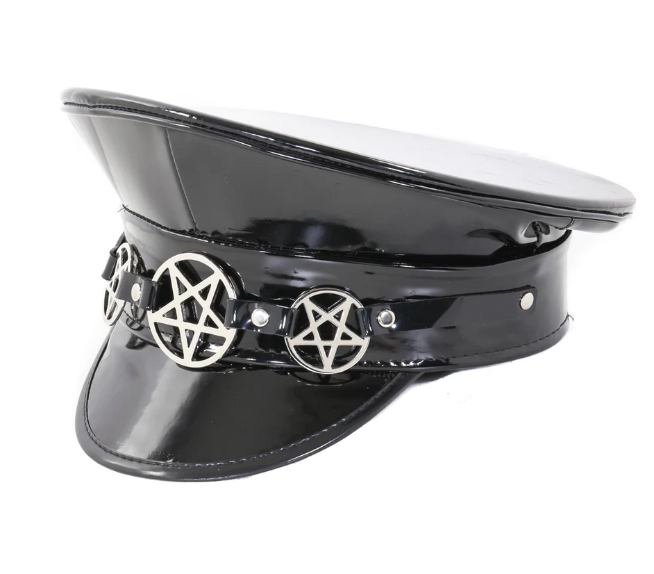 Patent Shiny Black Pentagram Captain Hat