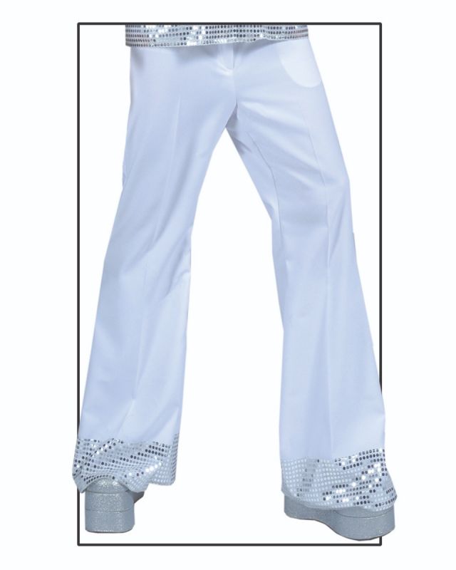 White Sequin Cuff Men's Adult Disco Pants