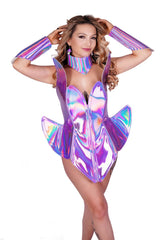 ExtraGalactic Glam Holographic Bodysuit & Arm Sleeves Costume Set