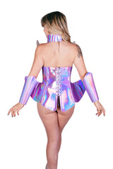 ExtraGalactic Glam Holographic Bodysuit & Arm Sleeves Costume Set