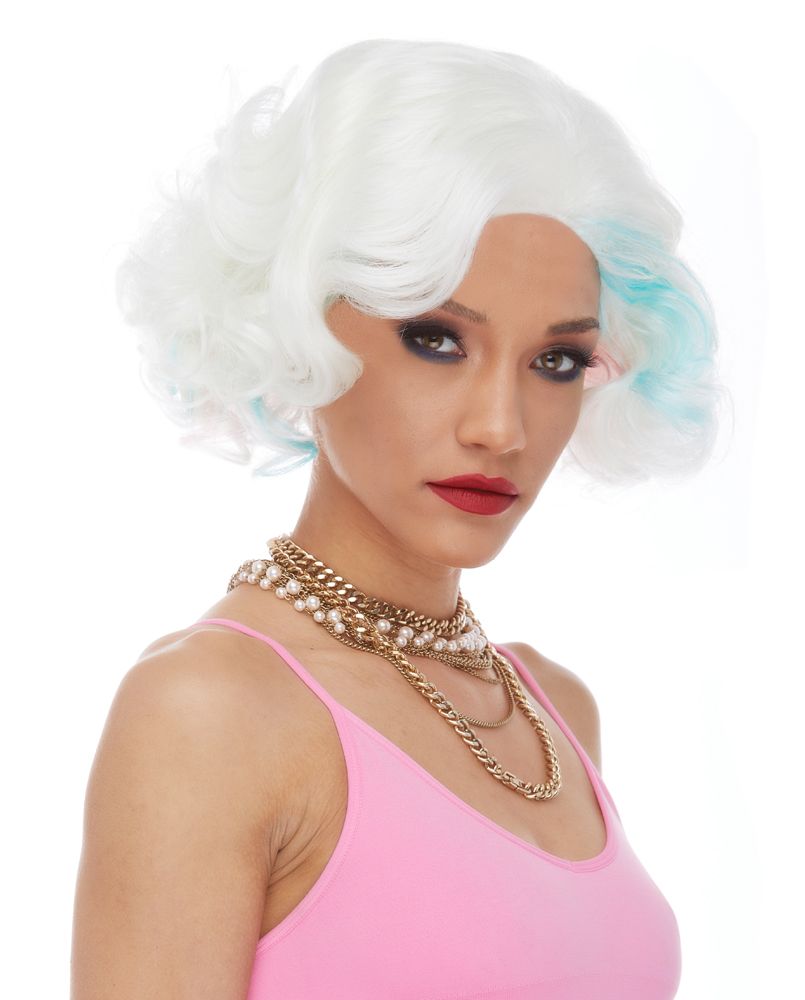 Deluxe White Euphoria Wig w/ Pink & Blue Highlights
