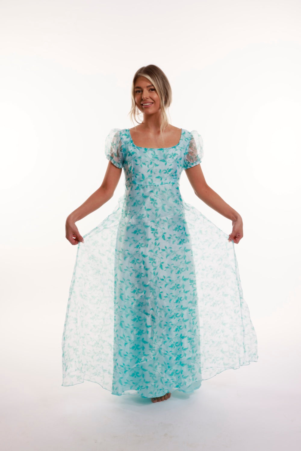Turquoise Regency Adult Puffy Sleeve Dress
