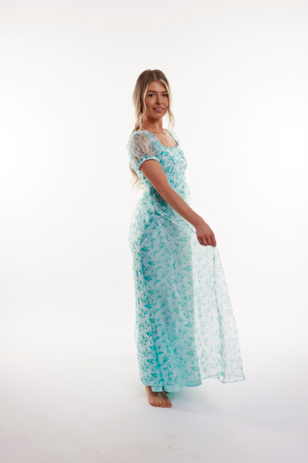 Turquoise Regency Adult Puffy Sleeve Dress