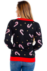 Sequin Candy Cane Women's Ugly Christmas Cardigan